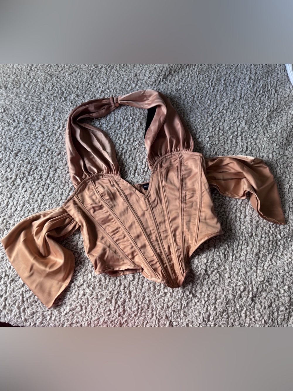 PrettyLittleThing Satin Corset Top in blush color